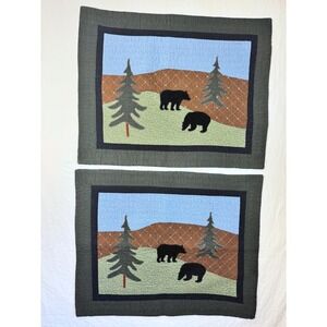 Donna Sharp Black Bear Quilted Pillow Shams Set of 2 Green Rustic Lodge 20x26